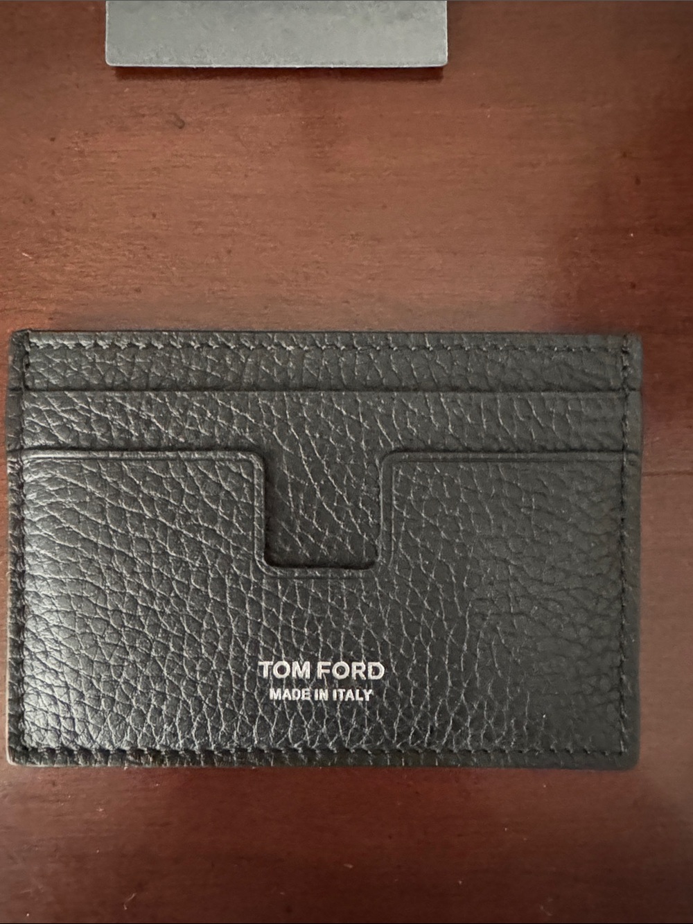Tom Ford Black Pebbled Leather Card Holder with White Logo